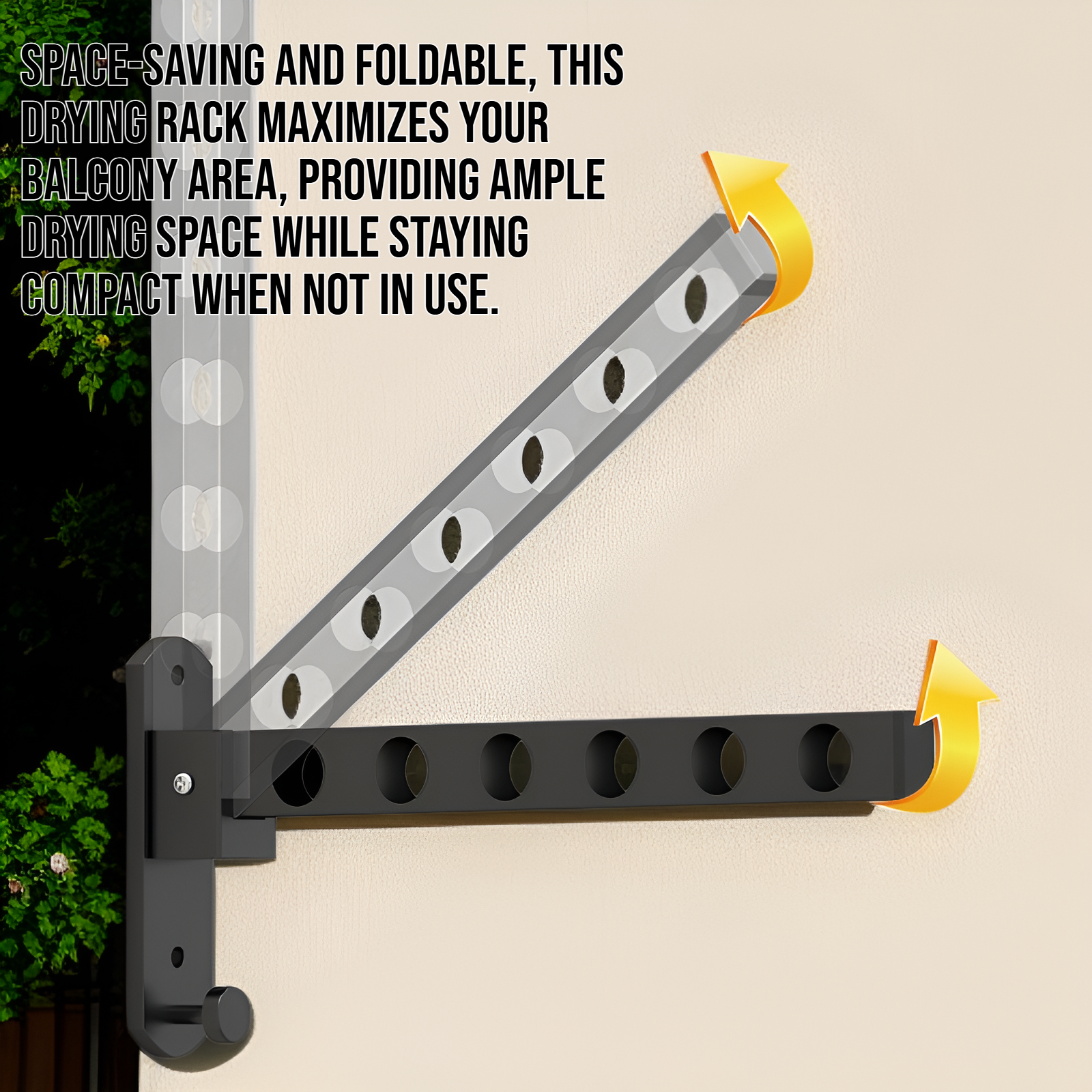 No-drill wall-mounted clothes drying rack for balconies