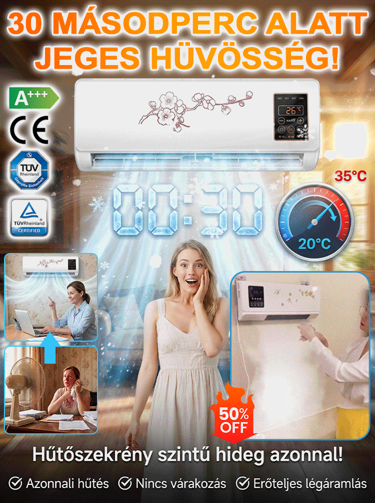 ✨Latest German air conditioner，nem kell fúrni, nem kell kivezető cső, Plug and play, 32°C → 22°C – 3 másodperc alatt hűt! 