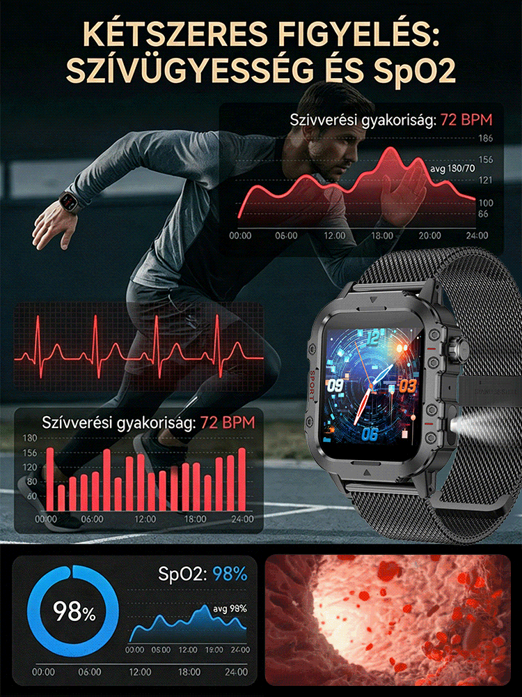 ⌚2026 Új Okos Egészségügyi Óra | 🩺24 órás Vércukorszint és Vérnyomásmérés, ✨Automatikus Esésriasztás, Fény a Sötétben