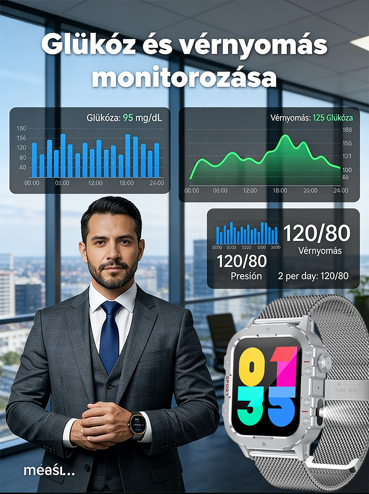 ⌚2026 Új Okos Egészségügyi Óra | 🩺24 órás Vércukorszint és Vérnyomásmérés, ✨Automatikus Esésriasztás, Fény a Sötétben