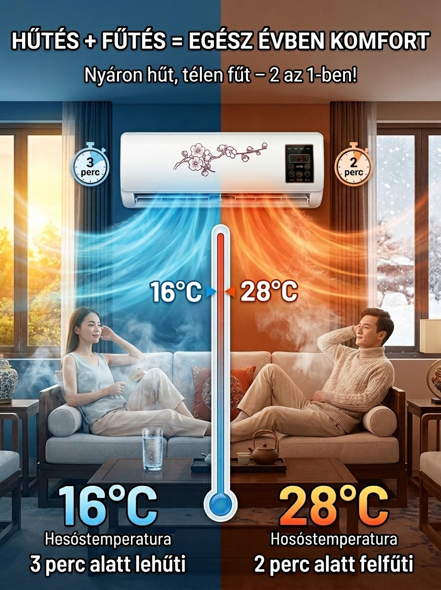 ✨Latest German air conditioner，nem kell fúrni, nem kell kivezető cső, Plug and play, 32°C → 22°C – 3 másodperc alatt hűt! 