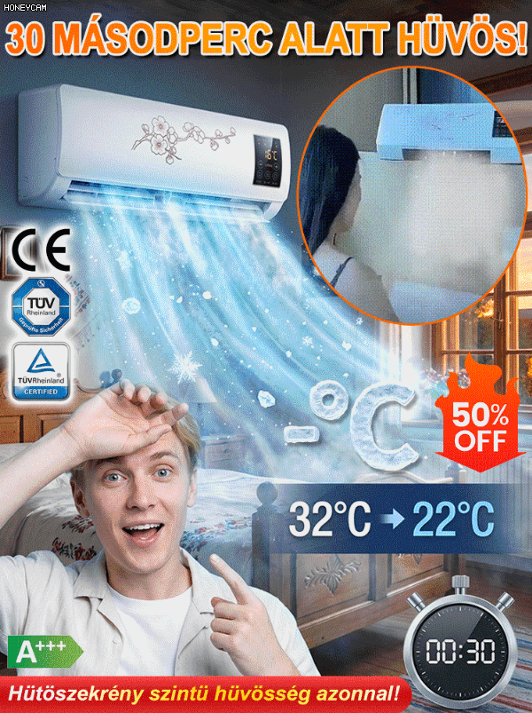 ✨Latest German air conditioner，nem kell fúrni, nem kell kivezető cső, Plug and play, 32°C → 22°C – 3 másodperc alatt hűt! 