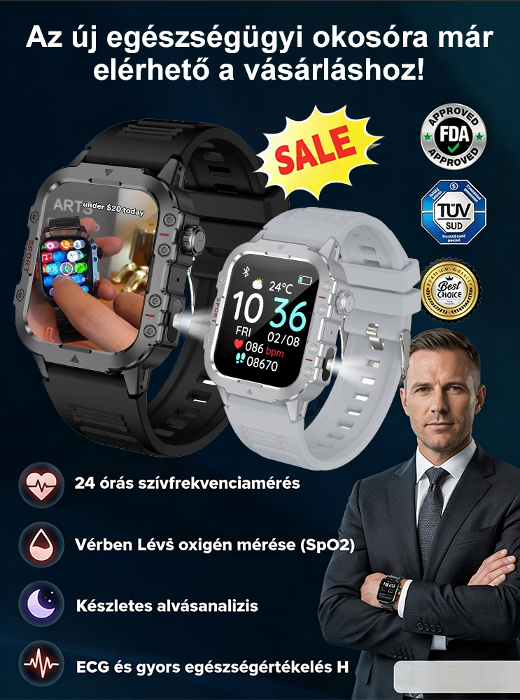 ⌚2026 Új Okos Egészségügyi Óra | 🩺24 órás Vércukorszint és Vérnyomásmérés, ✨Automatikus Esésriasztás, Fény a Sötétben