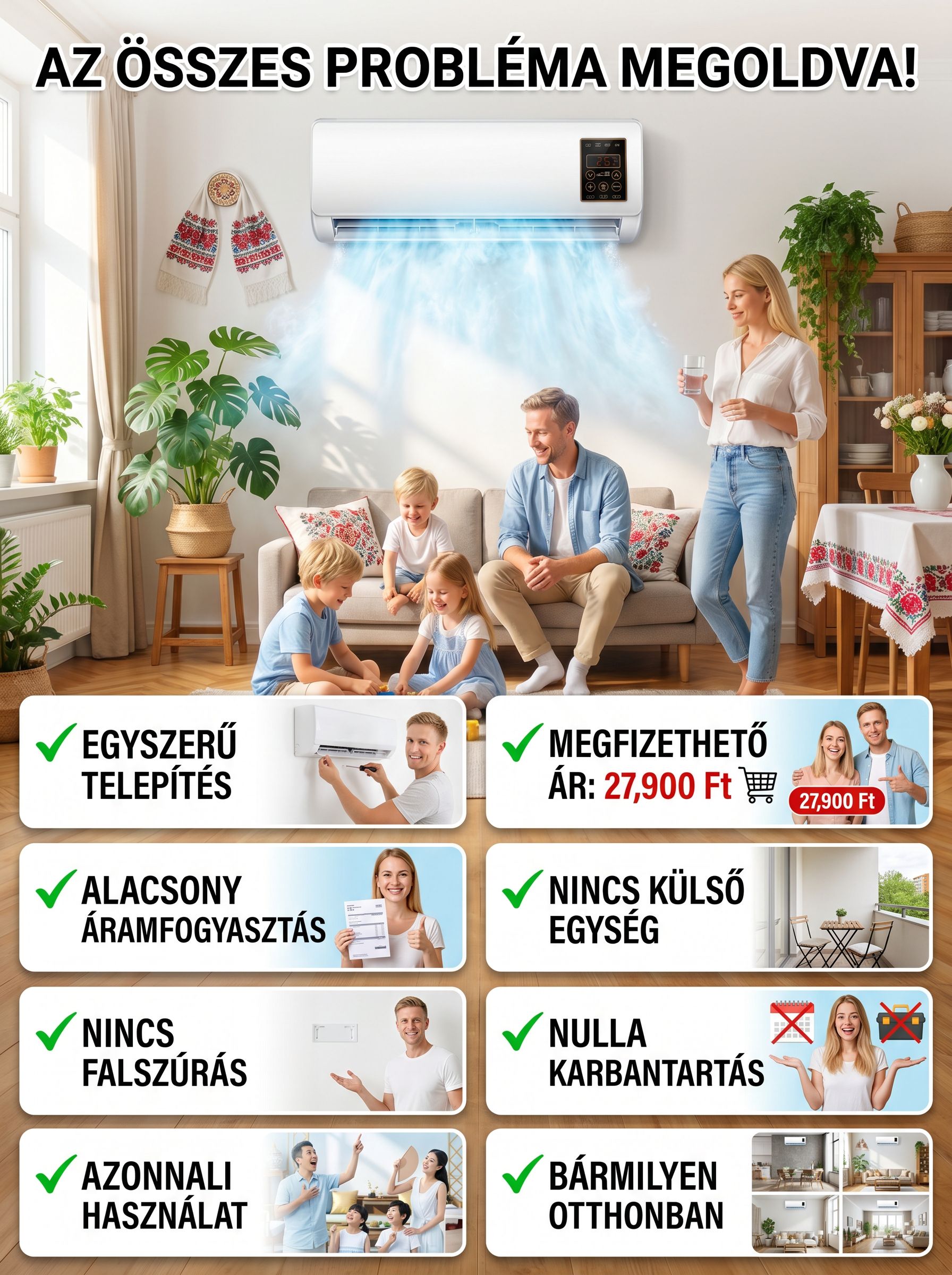 ✨Latest German air conditioner，nem kell fúrni, nem kell kivezető cső, Plug and play, 32°C → 22°C – 3 másodperc alatt hűt! 