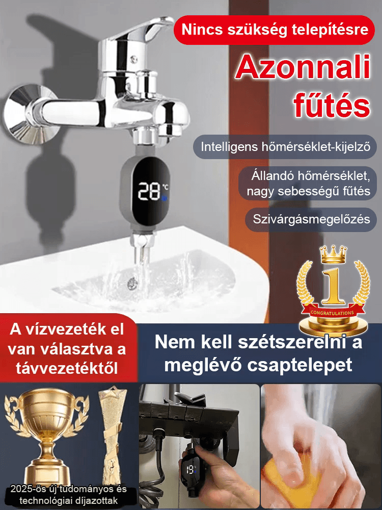 🆕 Okos vízhőmérséklet-kijelző holografikus kivetítővel! A csapvíz ivóvíz‑minőségű, kávéhoz és fürdéshez egyaránt biztonságos forrázásveszély nélkül, ivóvíz‑tisztaságot, azonnali hőmérséklet‑ellenőrzést és tökéletes zuhanyélményt nyújt elem és fúrás nélkü