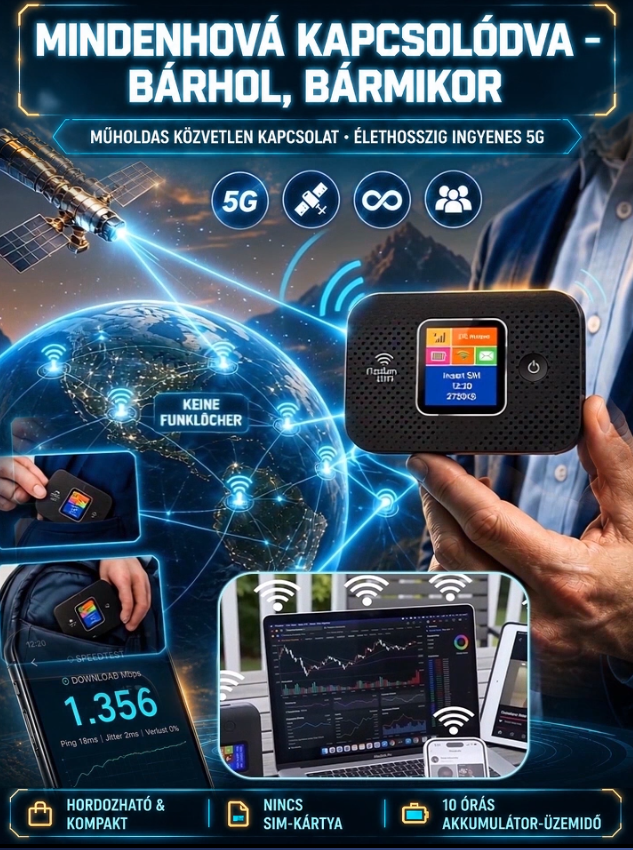 📡Német márkás hordozható Wi-Fi – 1+1 ajándék.Nincs előfizetés | Nincs SIM | Nincs havidíj | Nincs késleltetés