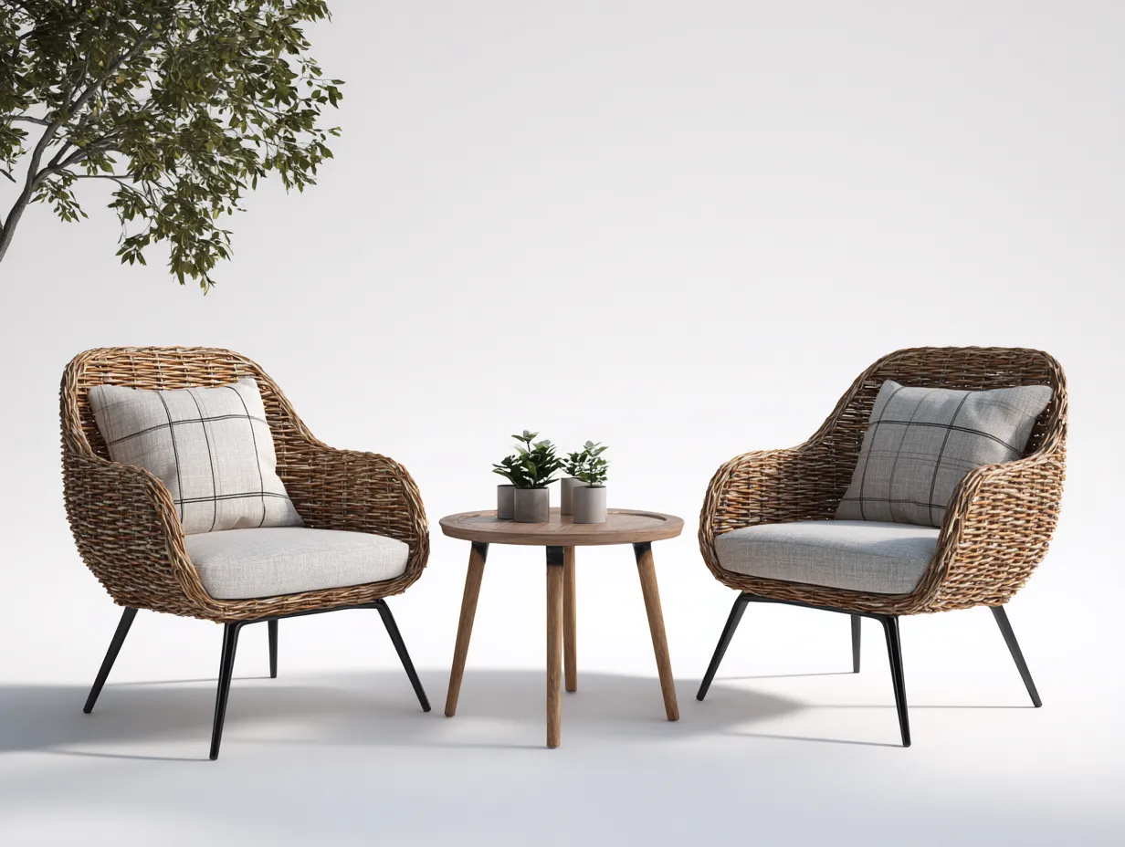 Garten Lounge Set - Rattan-Textil-Metall-Holz - 74x76x82 cm - Natur-Grau - moderner Stil-Havenmyshop