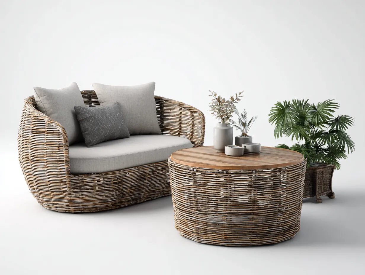 Garten Lounge Set - Rattan-Holz - 155x80x82cm - Braun-Grau - Modernes Design-Havenmyshop
