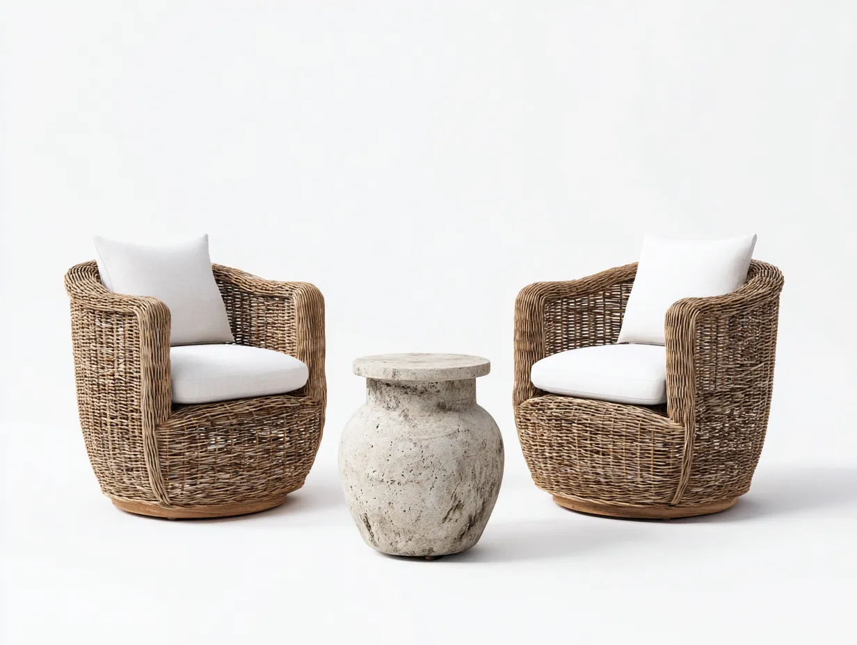 Garten Lounge Set - Rattan-Textil-Stein - 76x78x80 cm - Natur-Weiß - minimalistischer Stil-Havenmyshop