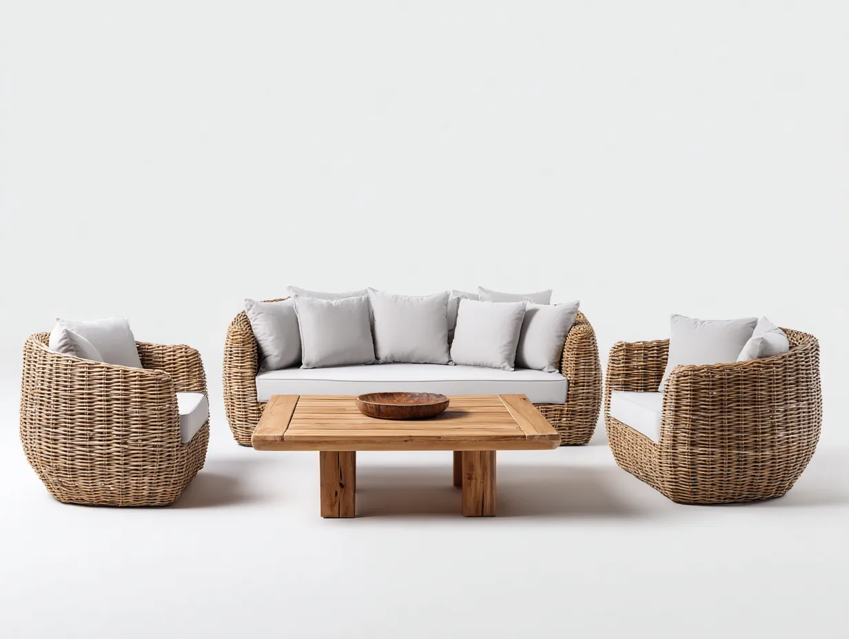 Garten Lounge Set - Rattan-Holz - 158x78x82cm - Braun-Grau - Modernes Design-Havenmyshop