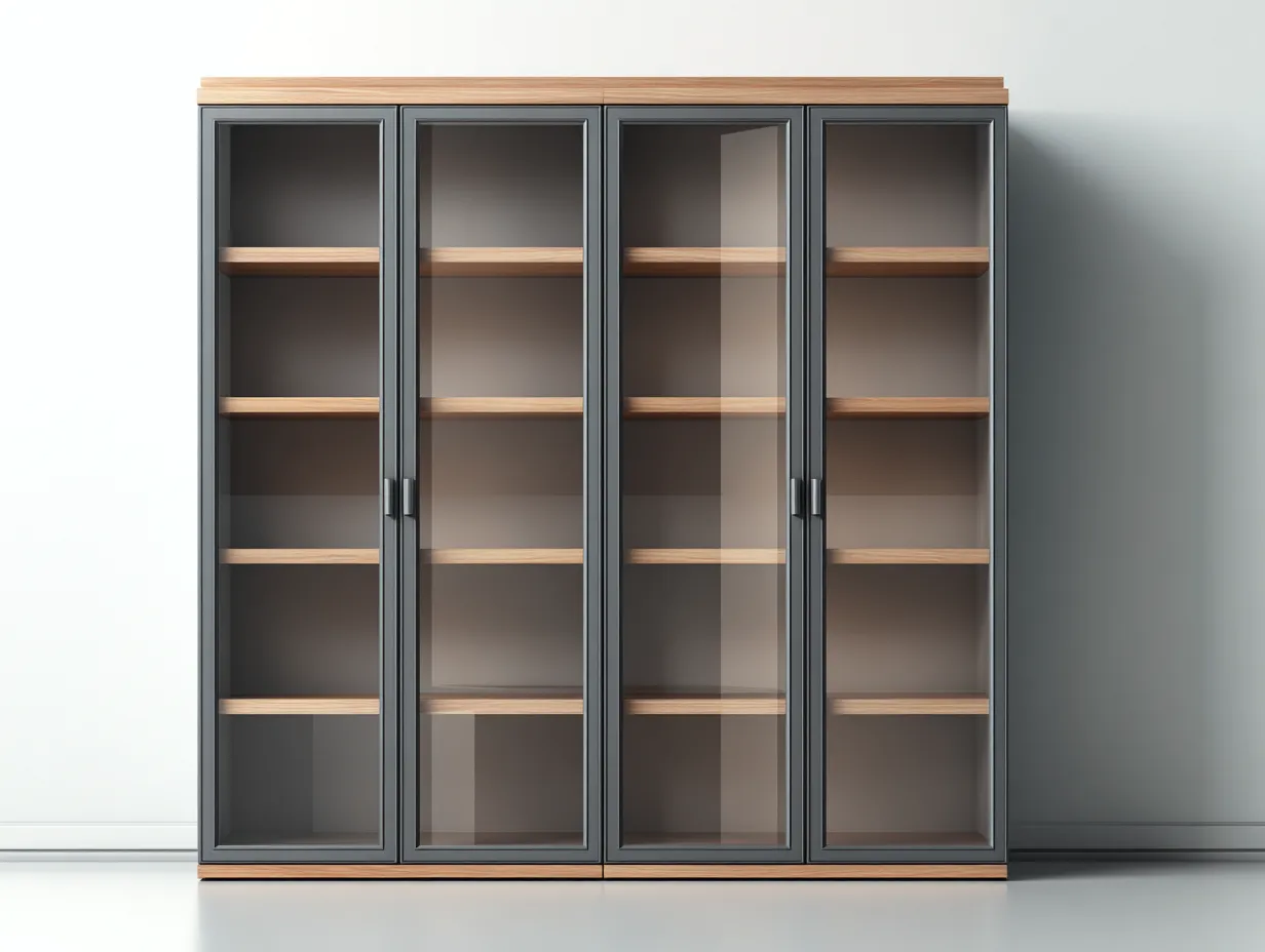 Vitrine - Metall-Holz-Glas - 158x42x198 cm - Grau-Naturholz - Modern-Havenmyshop