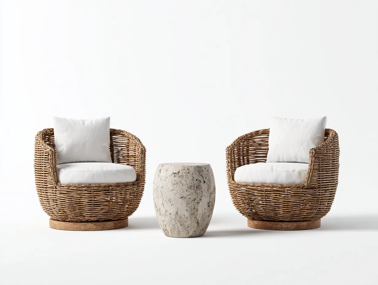 Garten Lounge Set - Rattan-Textil-Stein - 78x78x80 cm - Natur-Weiß - minimalistischer Stil-Havenmyshop