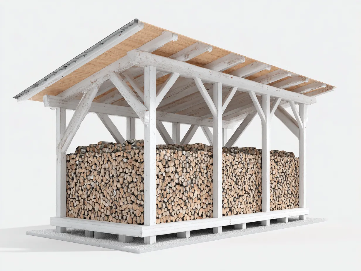 Kaminholzregal - Holz-Metall - 198x60x170 cm - Weiß-Natur - ländlicher Stil-Havenmyshop