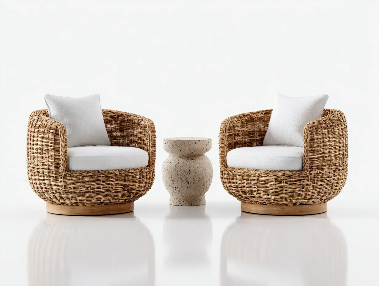 Garten Lounge Set - Rattan-Textil-Stein - 80x80x82 cm - Natur-Weiß - minimalistischer Stil-Havenmyshop