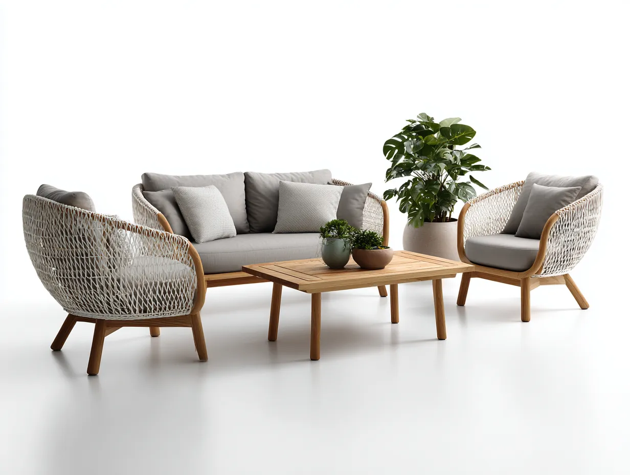 Garten Lounge Set - Rattan-Holz - 160x75x80cm - Braun-Grau - Modernes Design-Havenmyshop