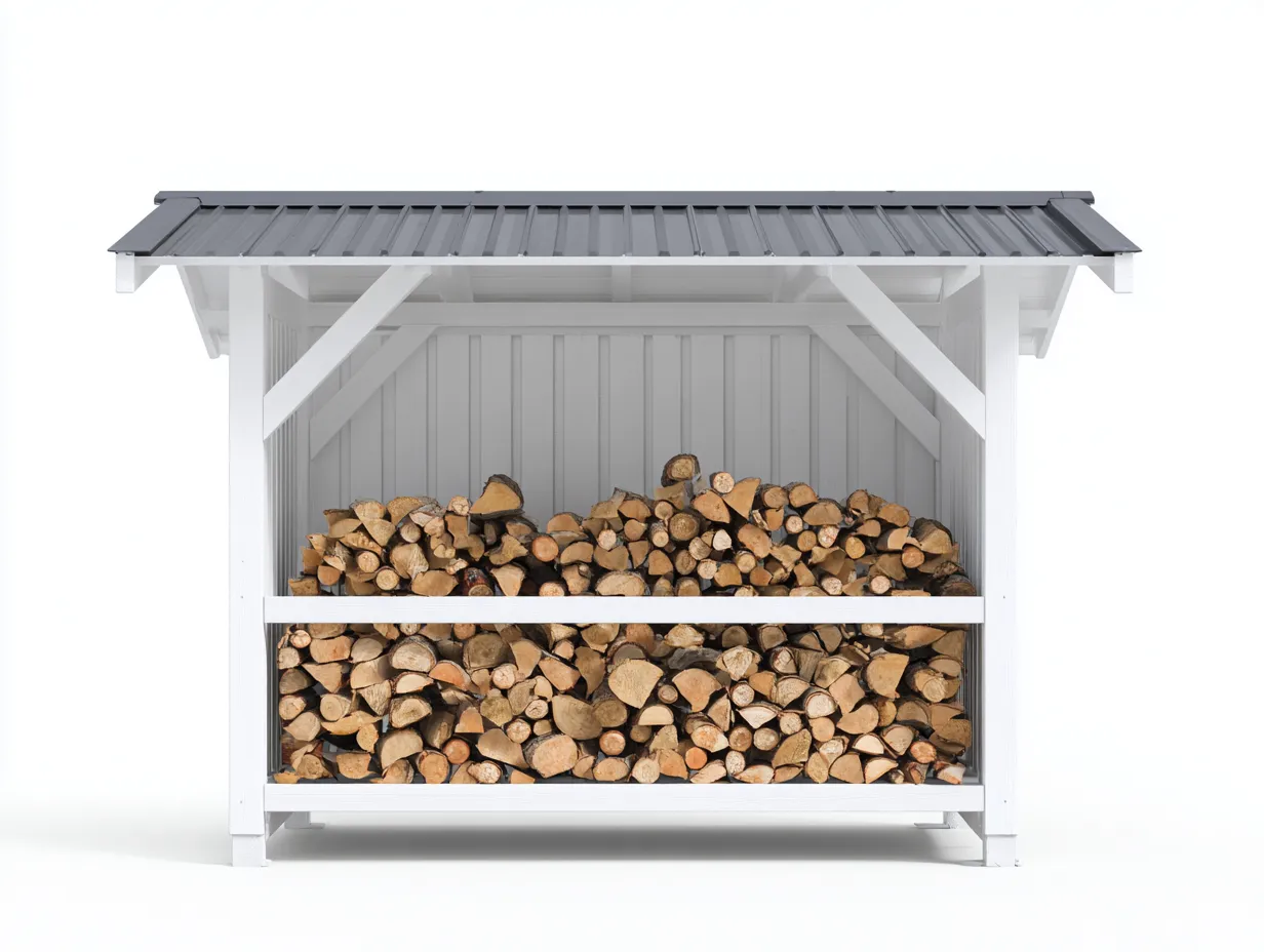 Kaminholzregal - Holz-Metall - 132x46x150 cm - Weiß-Grau - moderner Stil-Havenmyshop