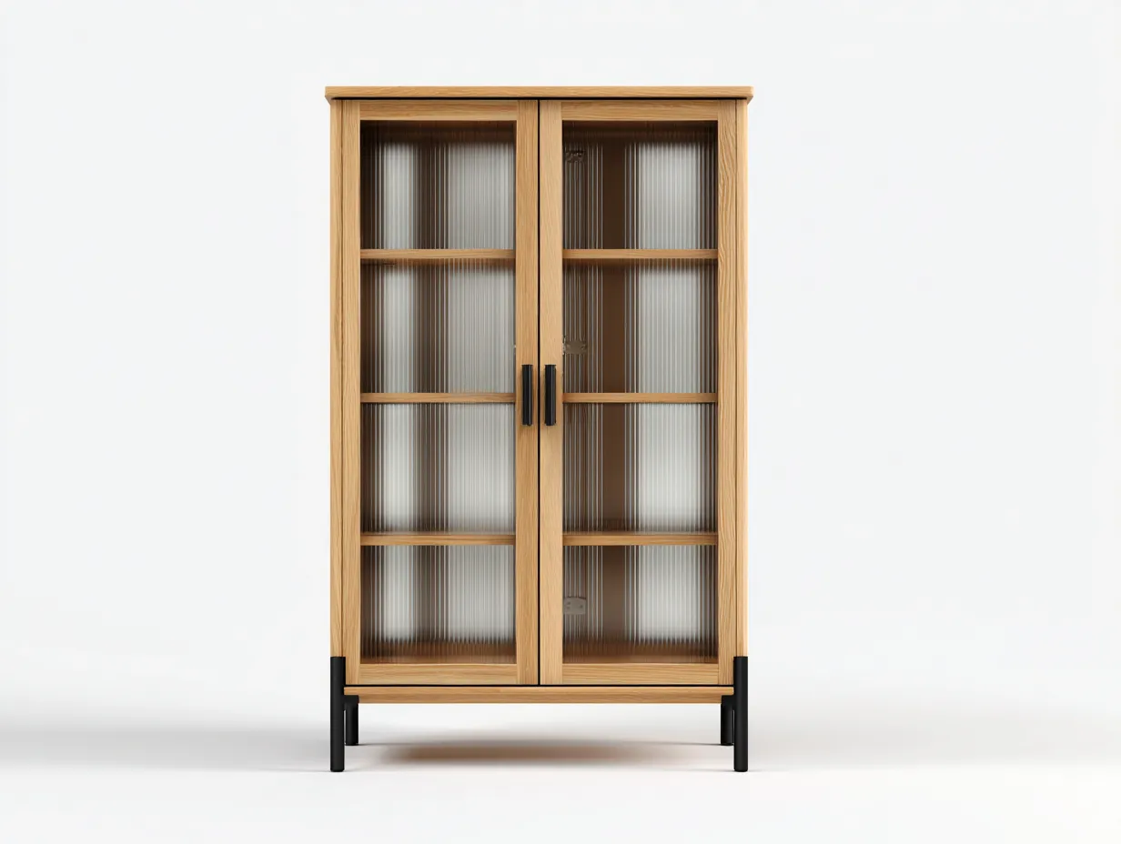 Vitrine - Holz-Glas-Metall - 88x40x170 cm - Naturholz-Schwarz - Modern-Havenmyshop