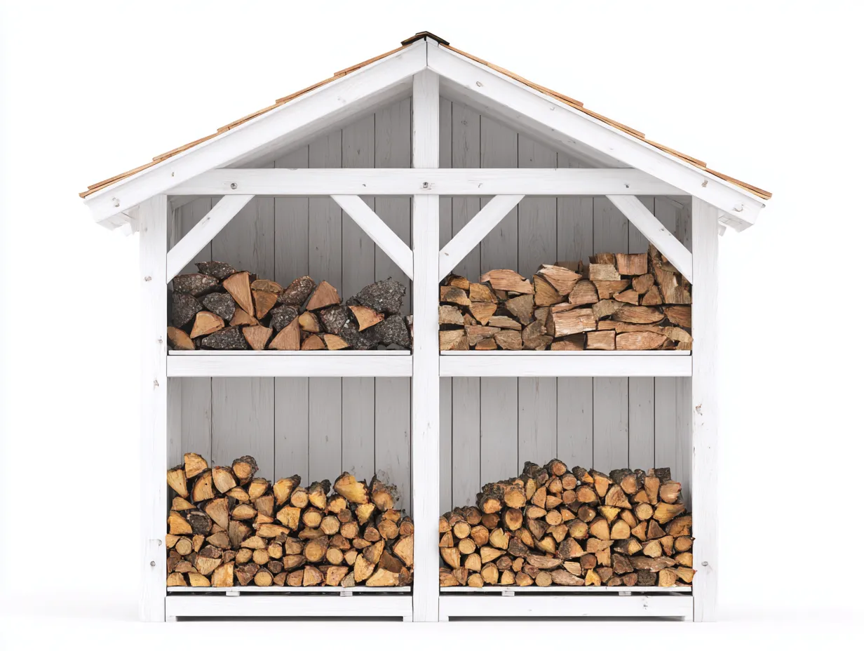 Kaminholzregal - Holz-Metall - 154x55x160 cm - Weiß-Natur - klassischer Stil-Havenmyshop