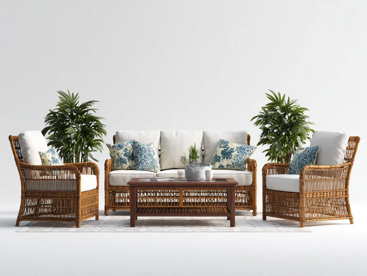 Garten Lounge Set - Rattan-Textil-Holz - 160x82x80 cm - Natur-Weiß - minimalistischer Stil-Havenmyshop