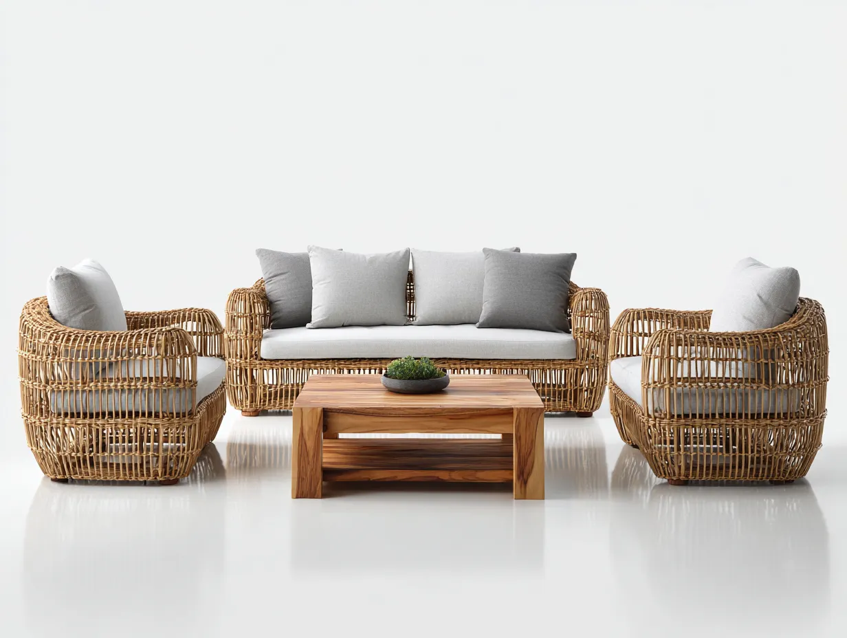 Garten Lounge Set - Rattan-Holz - 160x78x82cm - Braun-Grau - Modernes Design-Havenmyshop
