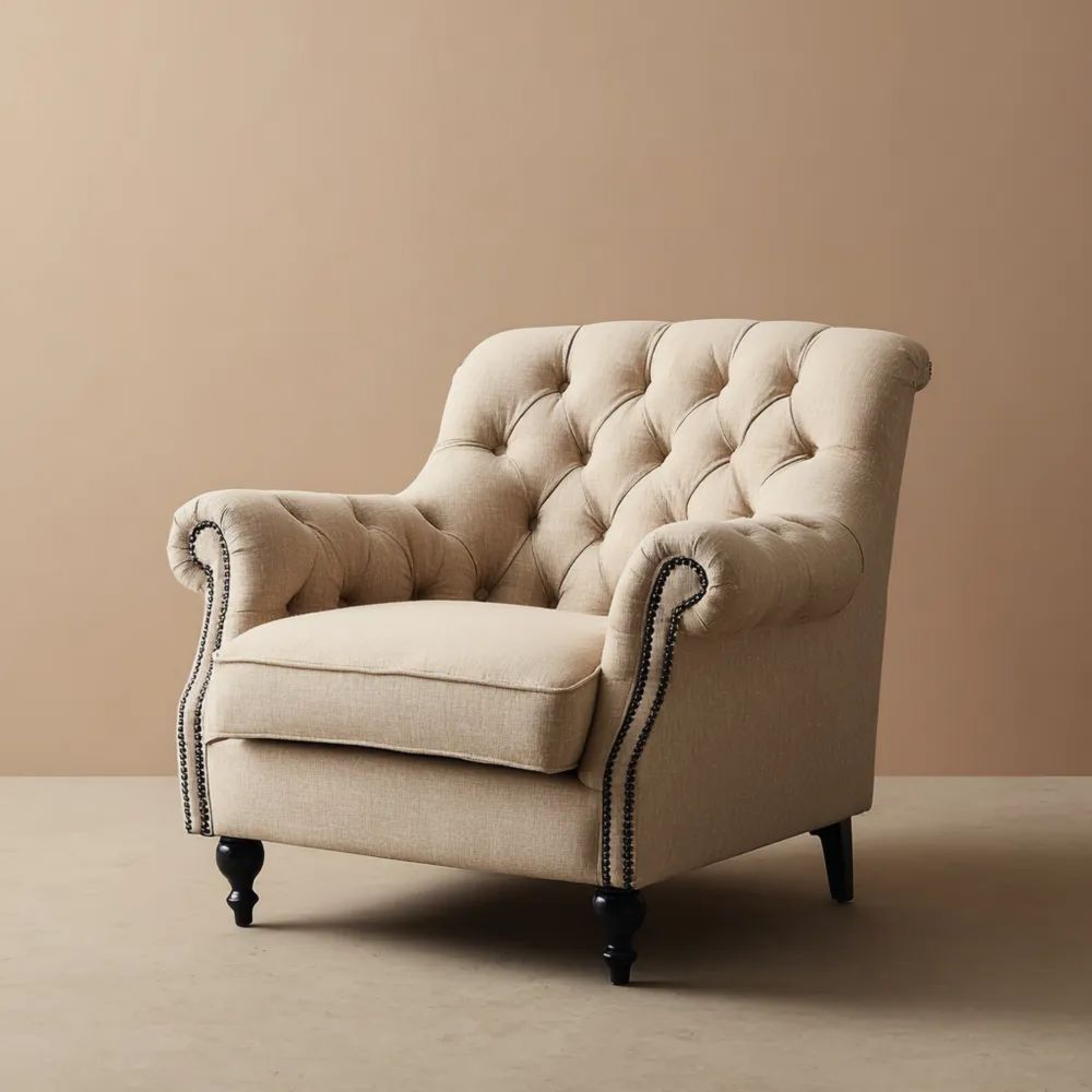 Fauteuil en Lin 85x80x90 cm - Beige - Design Classique