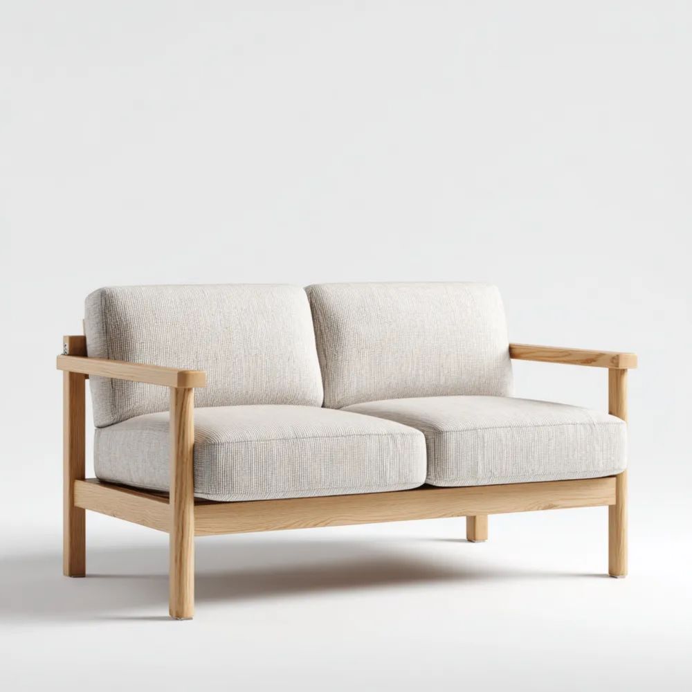 Canapé deux places en bois massif tissu Beige 120x80x75 cm - Design contemporain