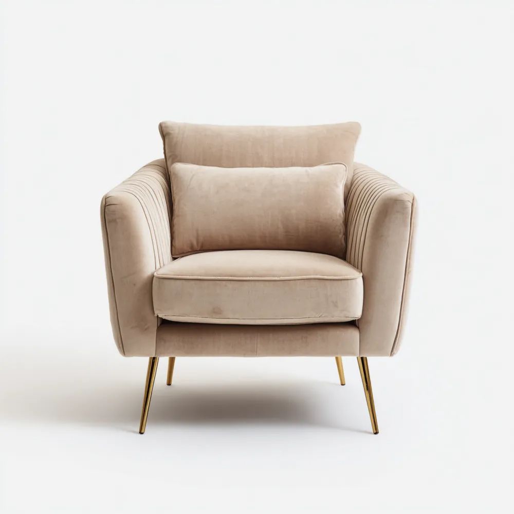 Fauteuil en Velours 75x85x80 cm - Beige - Design Contemporain