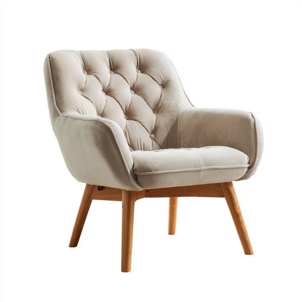 Fauteuil en velours 80x85x75 cm - Beige - Design rétro