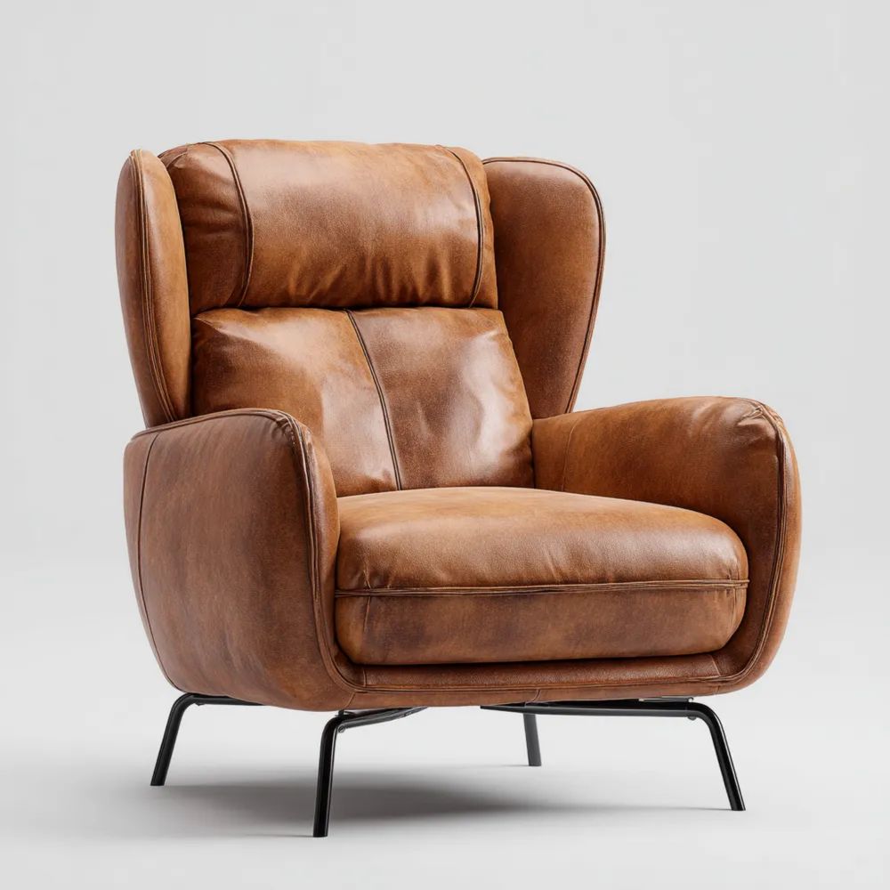 Fauteuil en cuir 85x90x100 cm - Brun - Design contemporain