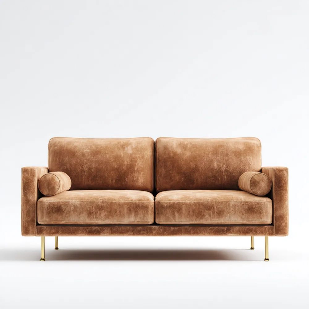 Canapé deux places Velours 150x85x80 cm - Marron - Design Contemporain