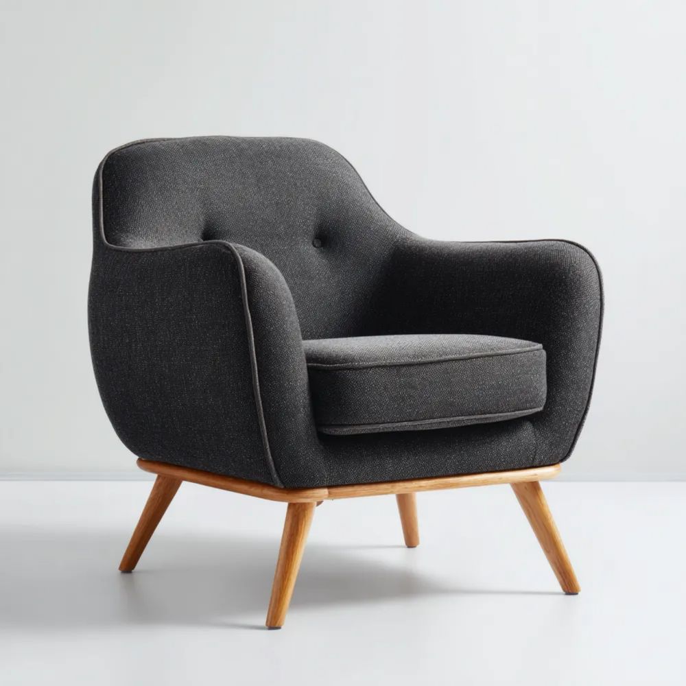 Fauteuil Rembourré Tissu 75x80x85 cm – Gris Foncé – Design Scandinave
