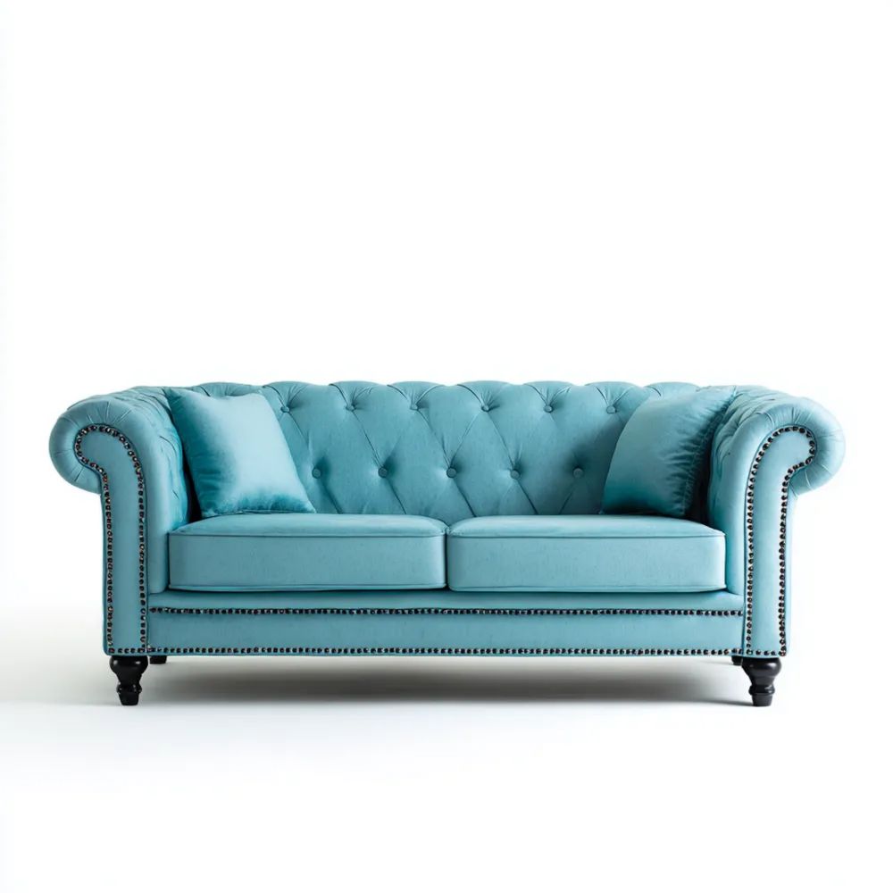 Canapé deux places en Velours 150x85x73 cm - Bleu Turquoise - Design Classique