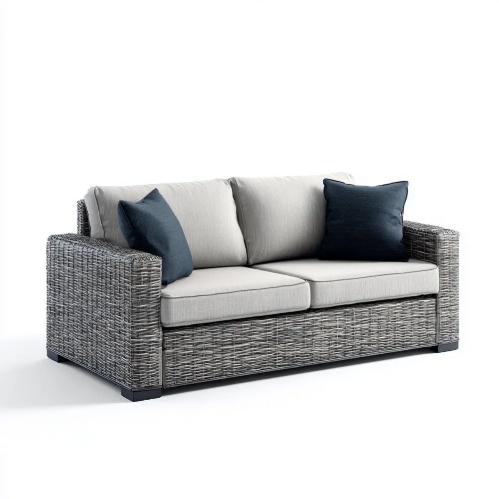 Canapé deux places de jardin en osier 150x90x85 cm - Gris - Design moderne