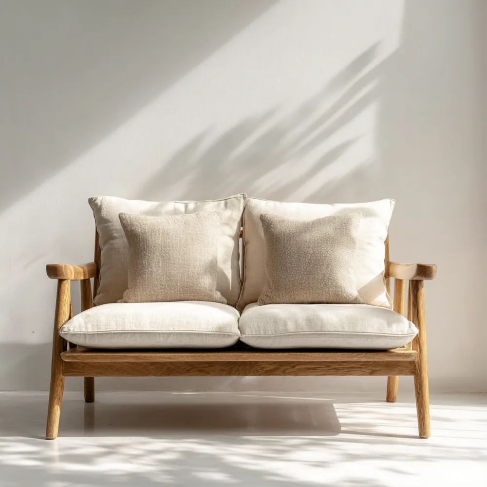 Canapé deux places Bois 120x75x80 cm - Beige - Design Scandinave