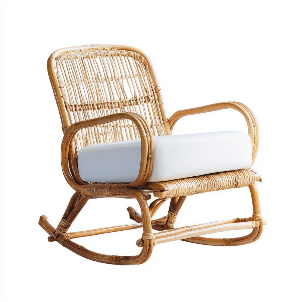 Fauteuil à bascule en rotin 65x90x105 cm Coussin Blanc - Design classique