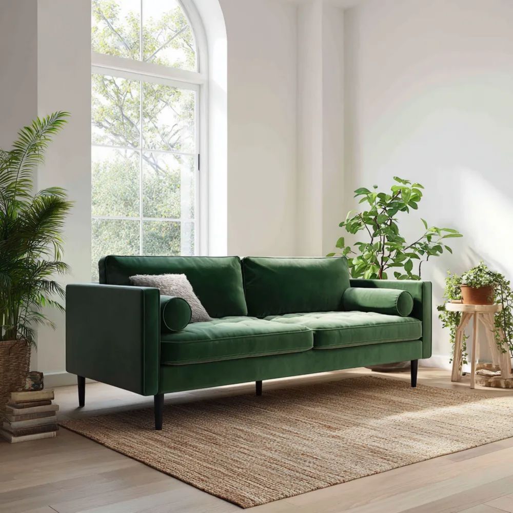 Canapé deux places Velours 180x85x75 cm – Vert – Design Contemporain