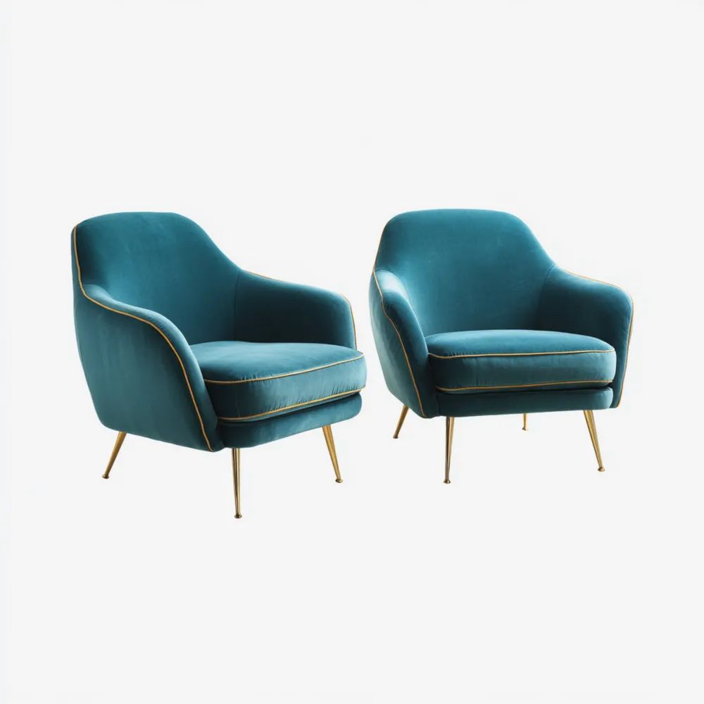 Fauteuils en Velours 75x70x85 cm - Bleu Pétrole - Design Moderne