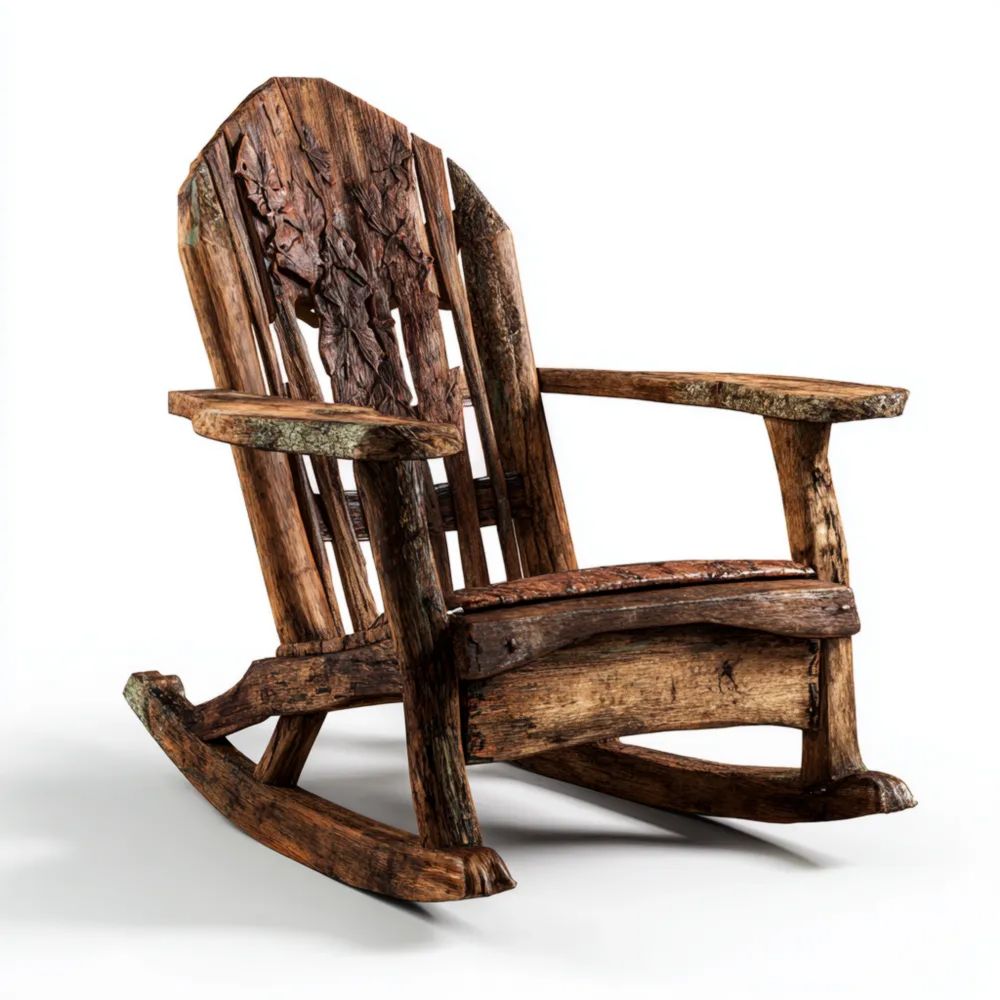 Fauteuil à bascule de jardin en bois massif - 90x60x100 cm - Design rustique