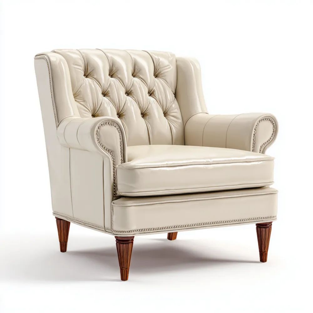 Fauteuil en cuir capitonné 90x85x100 cm - Beige - Style classique