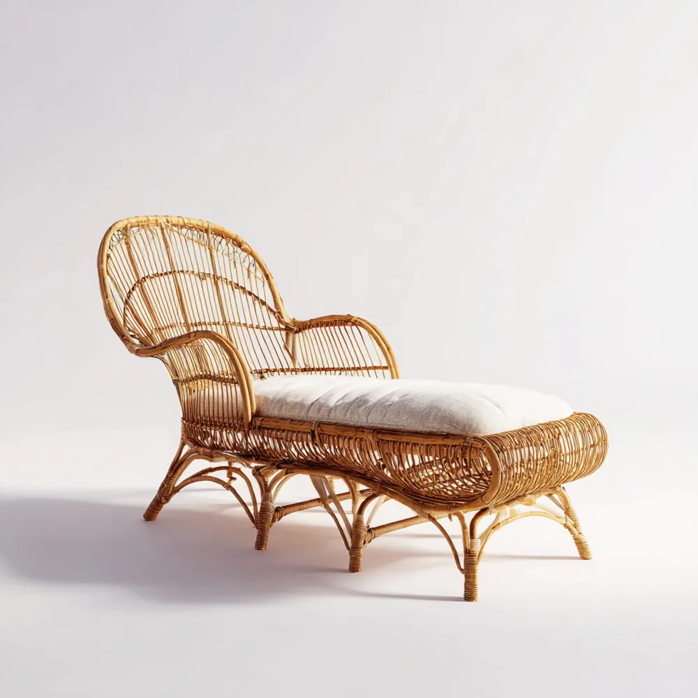 Gartenliege Rattan 180x75x80 cm – Natur/Creme – Klassisches Design