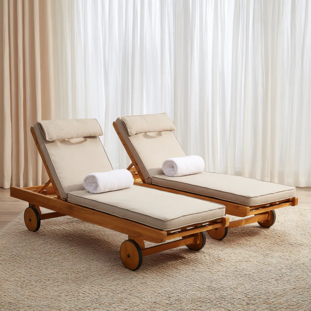 Gartenliege aus Holz mit Polster 200x65x32 cm - Beige