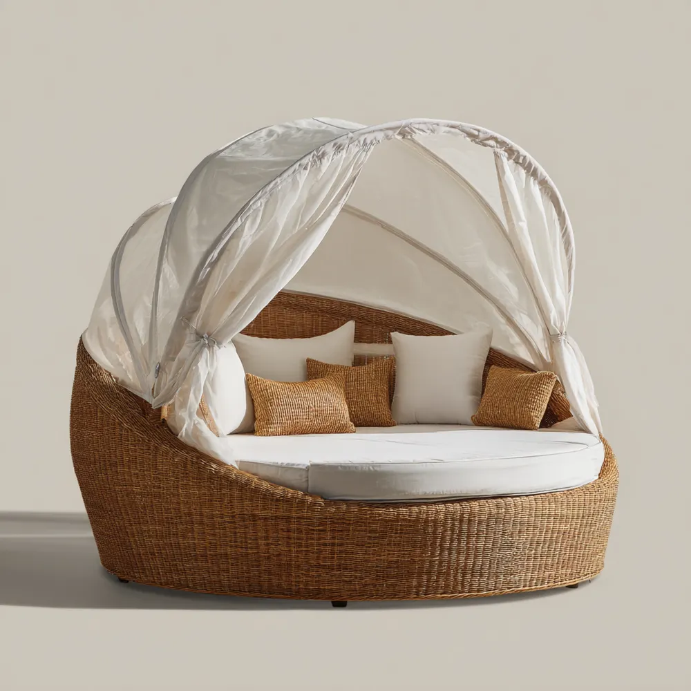 Gartenliege Rattan 200x180x160 cm – Braun/Weiß – Mit Verstellbarem Dach