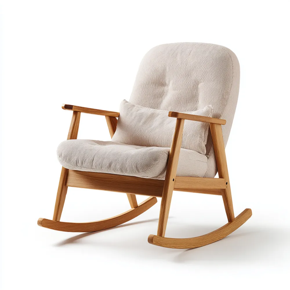 Schaukelstuhl 60x90x85 cm Holzrahmen mit Stoffpolster - Beige - Modernes Design