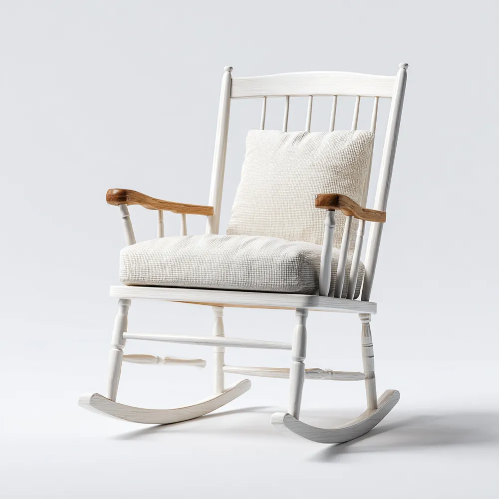 Schaukelstuhl 65x90x95 cm Holzrahmen mit Kissen - Weiß - Klassisches Design