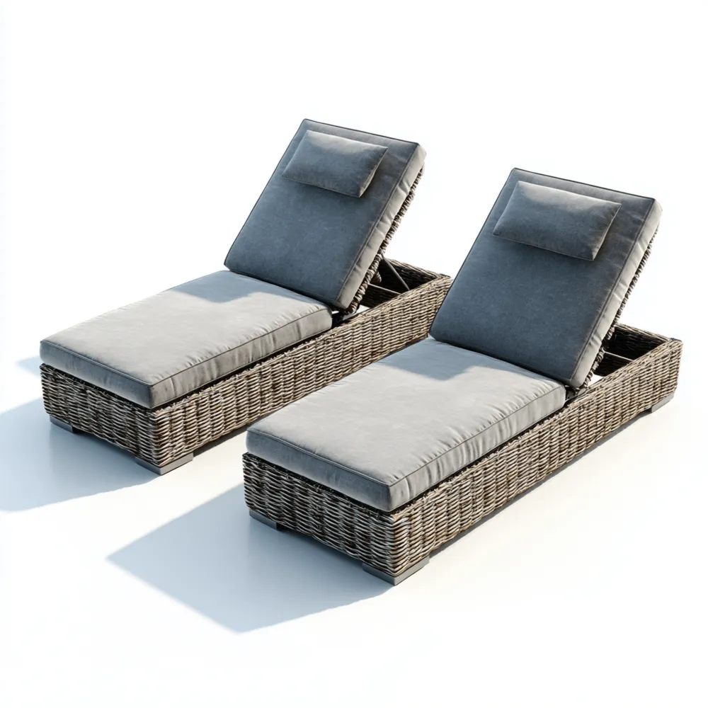 Rattan Sonnenliege Set 200x70x35 cm – verstellbar – Grau – Outdoor Möbel