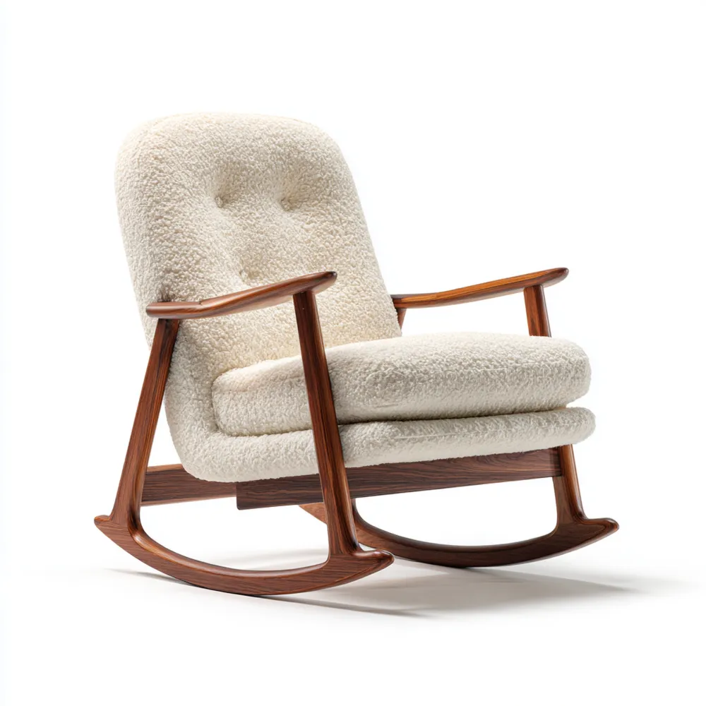 Moderner Schaukelstuhl 90x70x85 cm Holzkonstruktion mit Weißem Polster