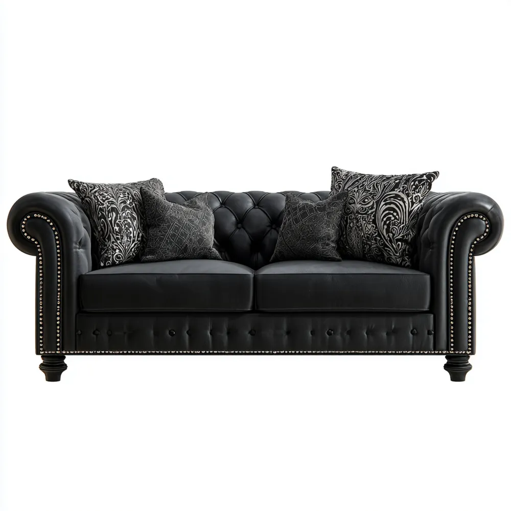 2-Sitzer-Sofa Ledersofa 180x90x75 cm - Schwarz - Klassisches Design