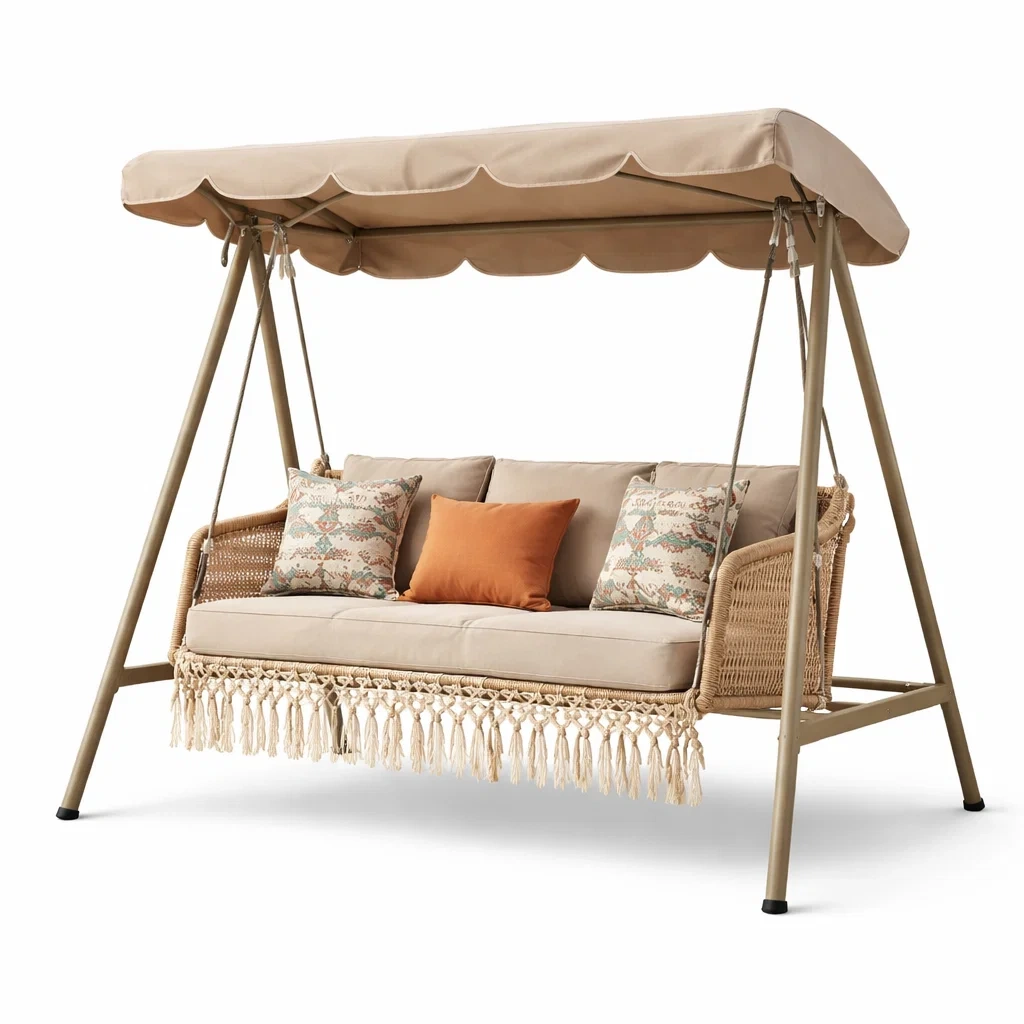 Columpio exterior doble con toldo y flecos-homewarda