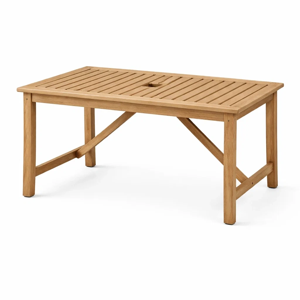 Mesa exterior rectangular de madera natural-homewarda