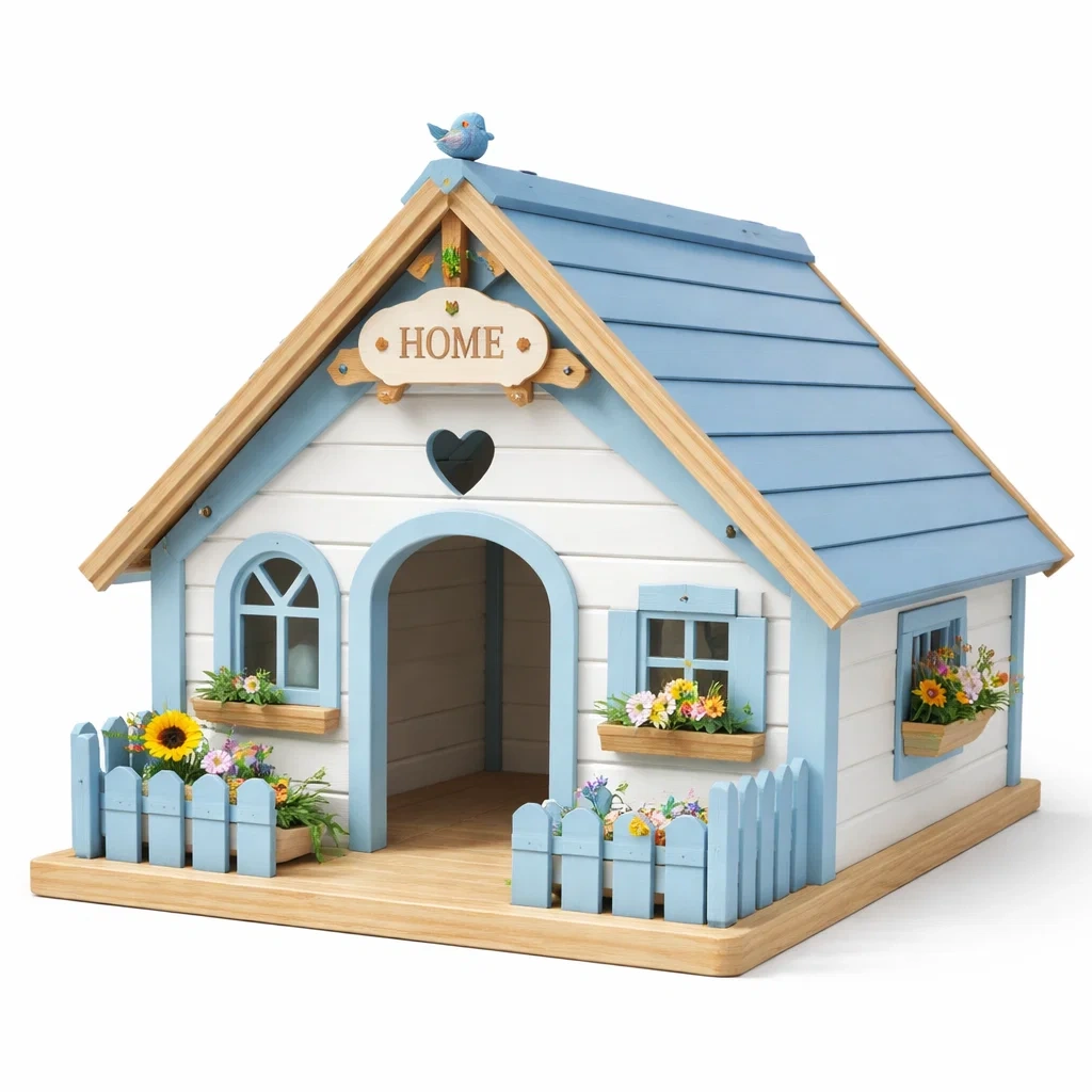 Casa de mascota estilo cottage color azul claro-urbanburl